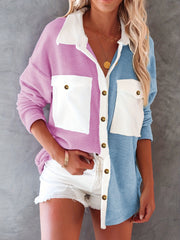Long Sleeve Block Jacket Button Up Casual Outerwear Women's Clothing