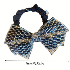 Crystal Rhinestone Bow Scrunchies Hair Tie Elastic Ponytail Holder