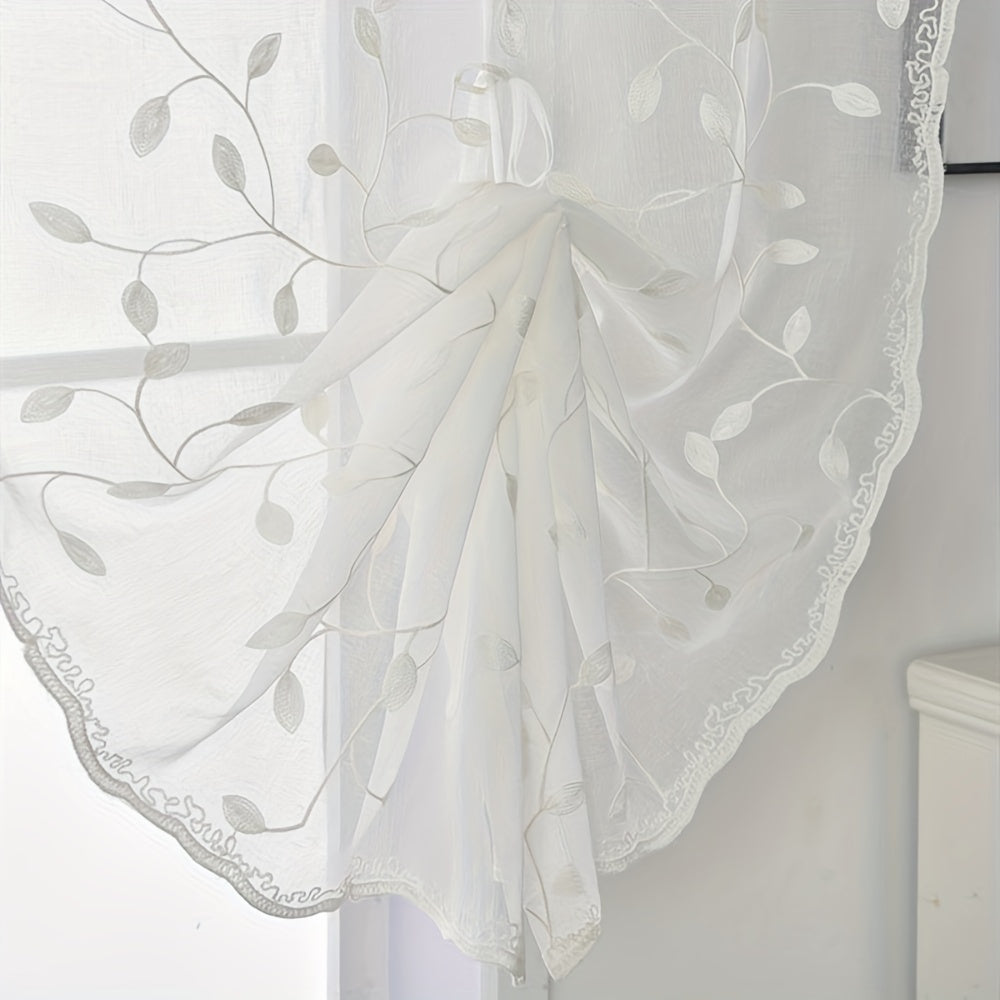 2pcs Embroidery Tulle Sheer Curtain Short Windows Kitchen Valances
