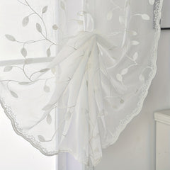 2pcs Embroidery Tulle Sheer Curtain Short Windows Kitchen Valances