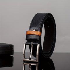 Men's Leather Belt with Pin Buckle and Two Rings