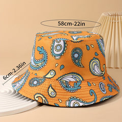Cartoon Paisley Print Bucket Hat Orange Vintage Basin Hat