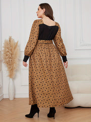 Colorblock Floral Lantern Sleeve Maxi Dress
