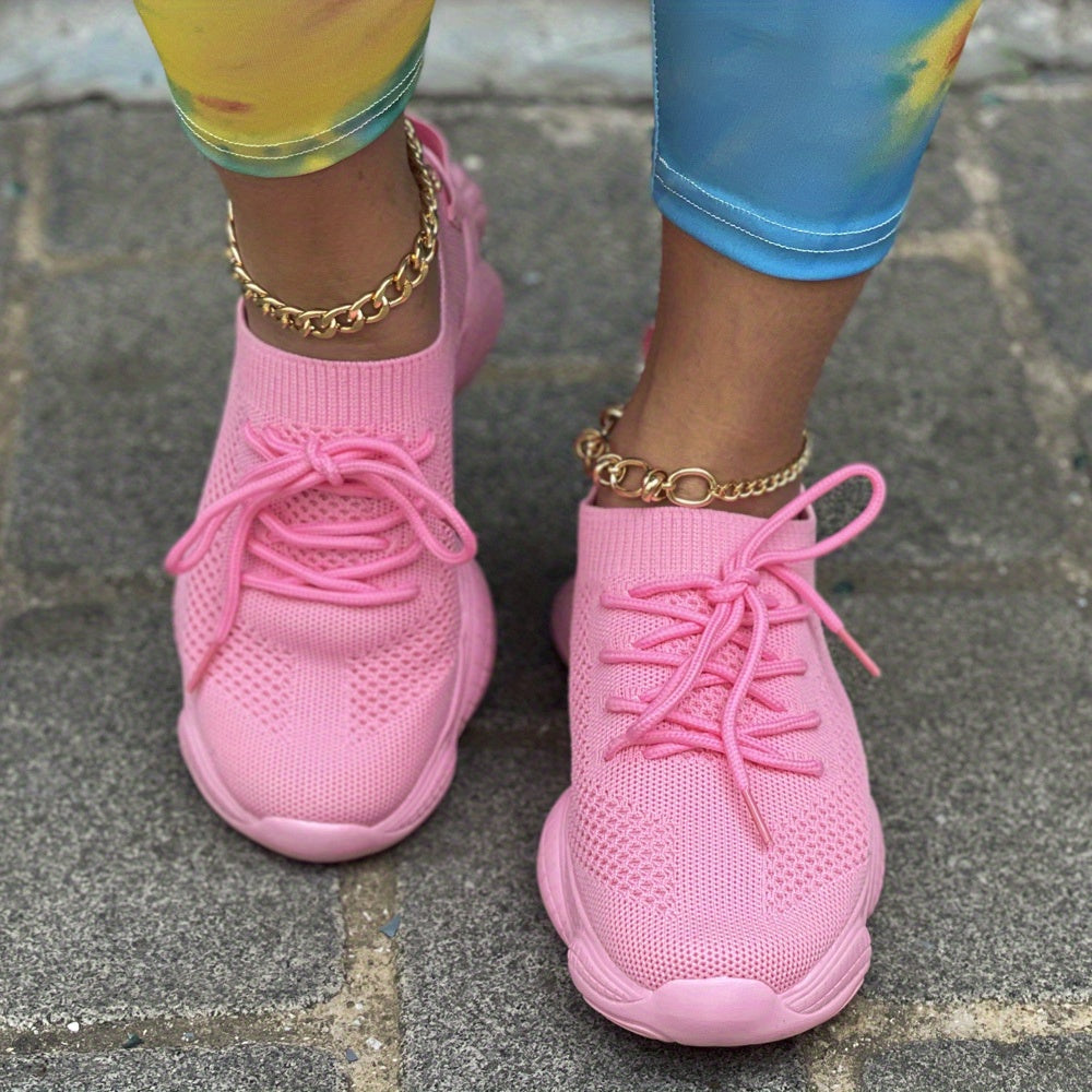 Women's Breathable Knit Sneakers Lace Up Outdoor Shoes Lightweight