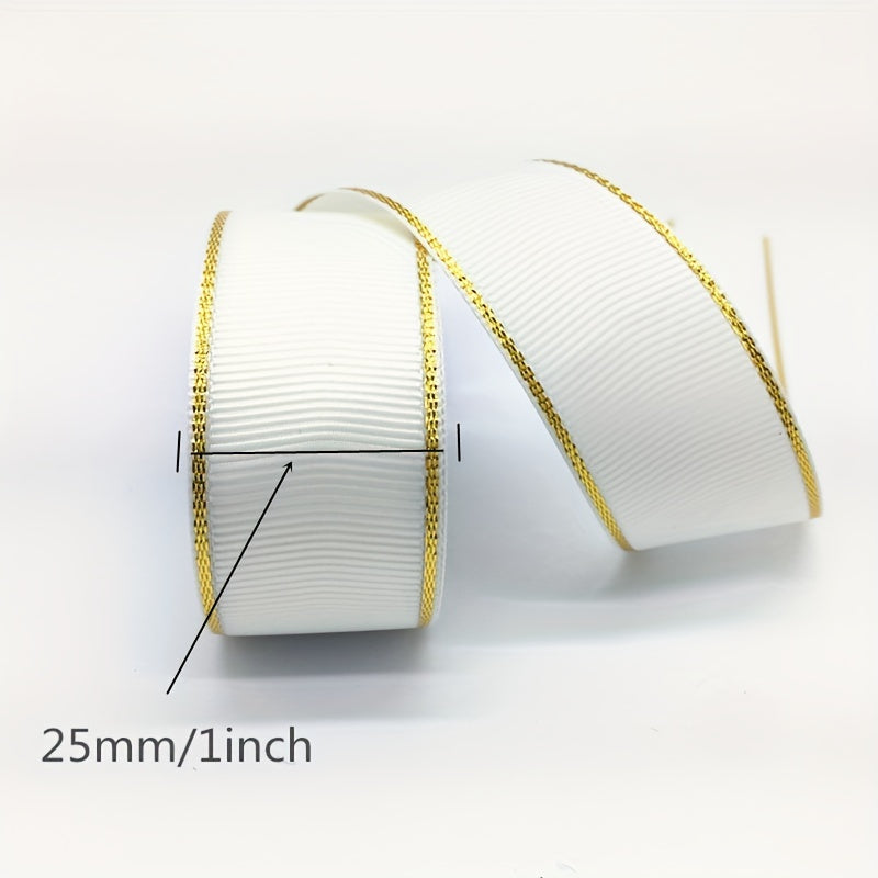 2 Yards 25mm Metallic Edge Grosgrain Ribbon Gift Hair Bows DIY Christmas