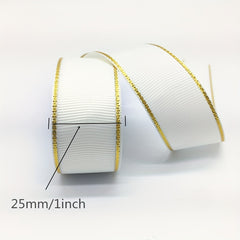 2 Yards 25mm Metallic Edge Grosgrain Ribbon Gift Hair Bows DIY Christmas