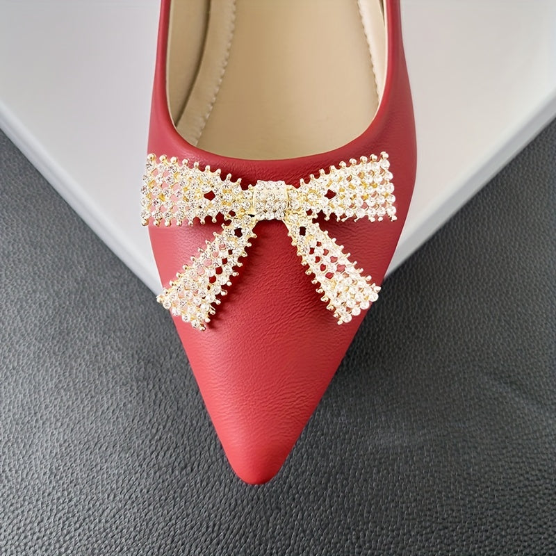 Metallic Bowknot Decor Slip On Low Heel Shoes