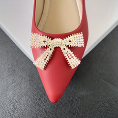 Metallic Bowknot Decor Slip On Low Heel Shoes