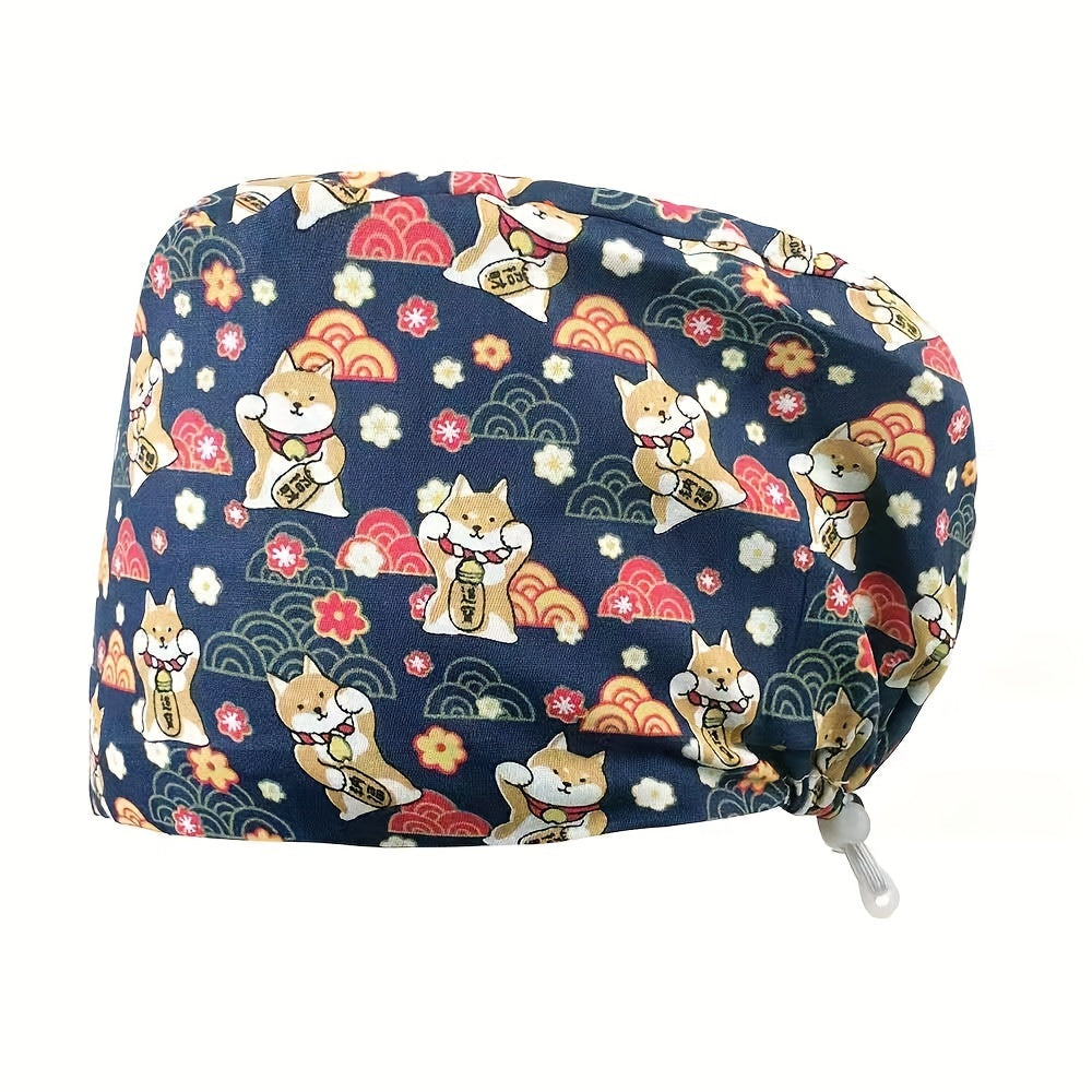 Printed Adjustable Work Cap Scrub Nurse Hat Men Women
