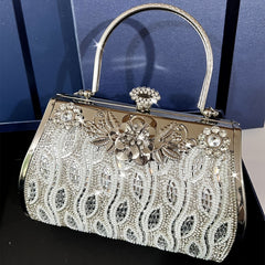Silvery Pearl Evening Gift Bag Rhinestone Banquet Handbag