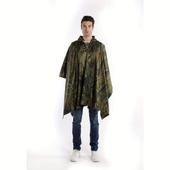 Waterproof Hooded Camouflage Rain Poncho for Camping, Hiking - Halloween Costume