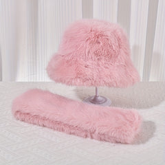 2pcs Solid Wool Warm Scarf Hat Set Women Fashionable Scarf Hat