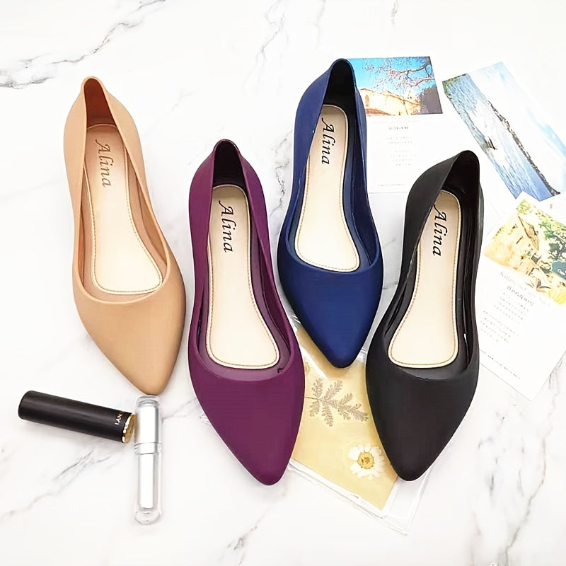 Waterproof Pointed Toe Ballet Flats Solid Slip On Flat Shoes
