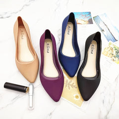 Waterproof Pointed Toe Ballet Flats Solid Slip On Flat Shoes
