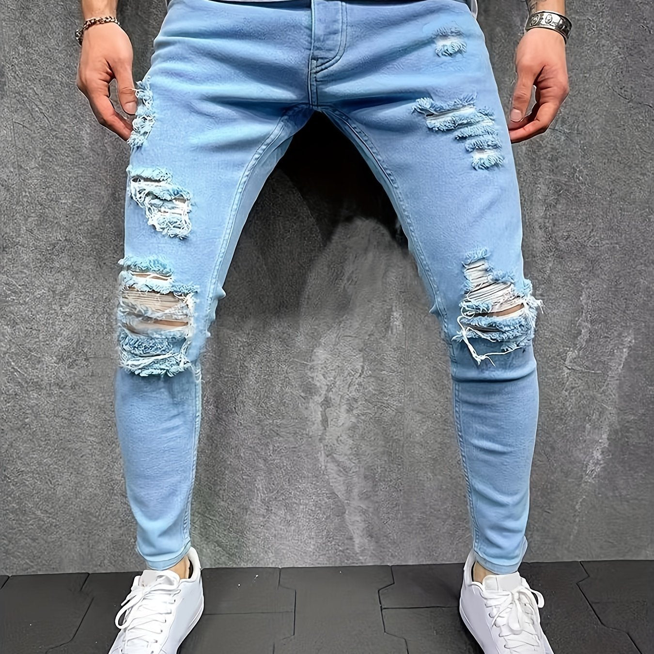 Slim Fit Ripped Jeans Mens Casual Street Style Denim Pants