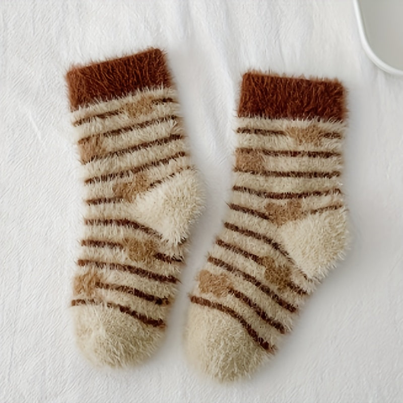 Boy's Striped Crew Socks Breathable Nylon Blend Plush Casual Style Unisex Socks