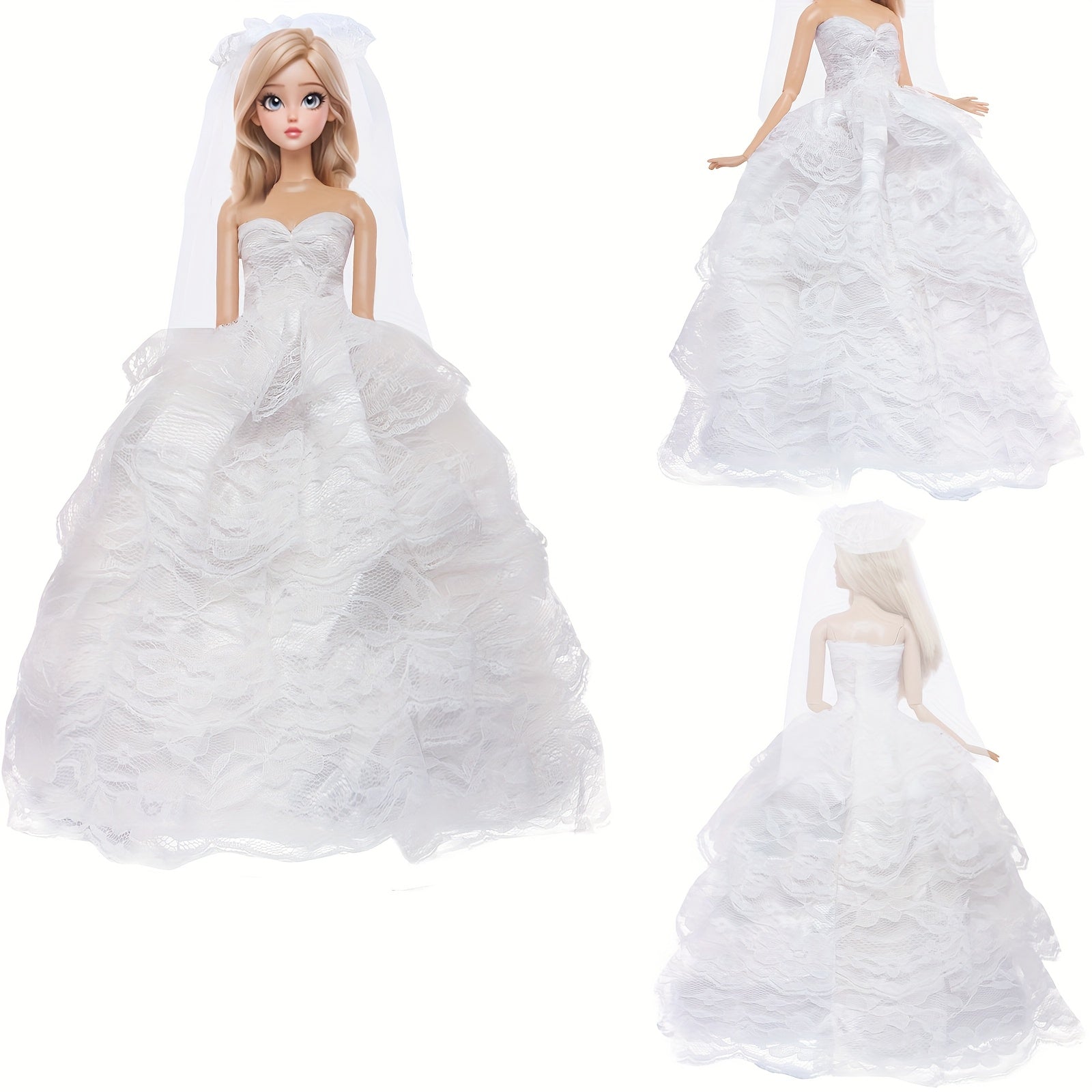 11.5 inch Doll Wedding Set Bridal Dress with Veil and Groom's Business Suit