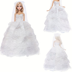 11.5 inch Doll Wedding Set Bridal Dress with Veil and Groom's Business Suit