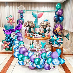 44pcs Mermaid Tail Glitter Balloon Set Party Birthday Decoration