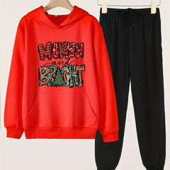 2pcs Christmas Letter Hoodies Jogger Pants Girls Set Spring Fall