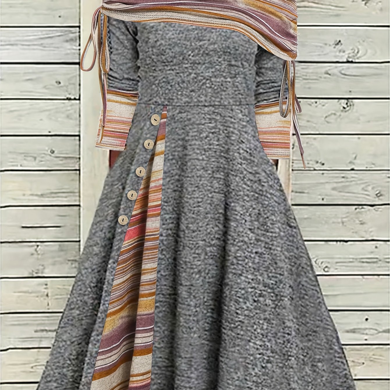 Colorblock Stripe Print Ruched Off Shoulder Dress