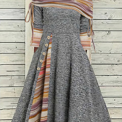 Colorblock Stripe Print Ruched Off Shoulder Dress