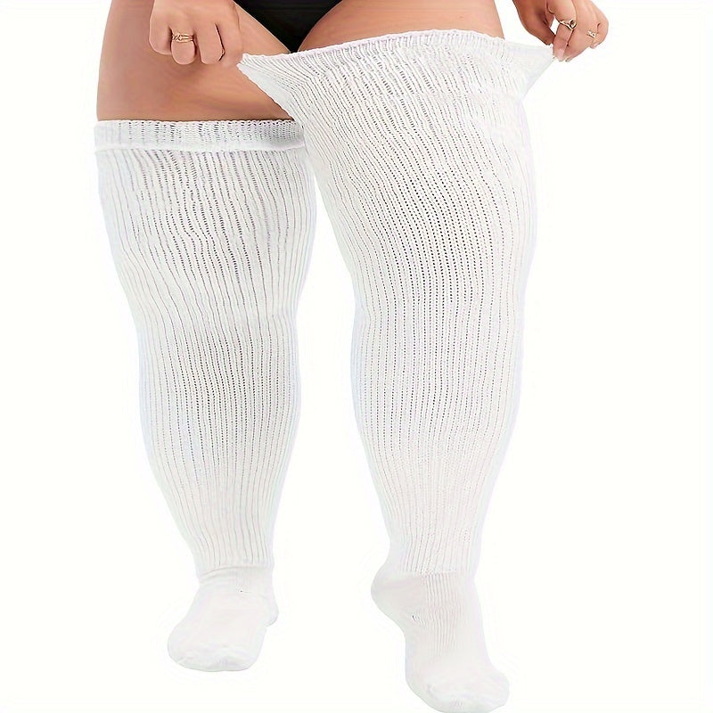 Sporty Thigh High Socks Women's Plus Solid & Striped Anti slip