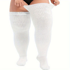 Sporty Thigh High Socks Women's Plus Solid & Striped Anti slip