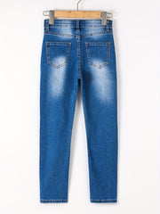 Girls' Stretch Straight Leg Jeans Slightly Frayed Denim Trousers