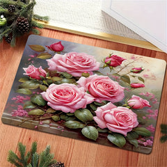 Pink Rose Print Area Rug Machine Washable Mat for Home Decor
