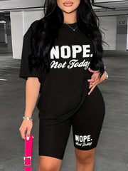 Nope Not Today Print T shirt & Shorts Outfit Women's Clothing