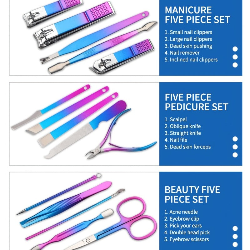 15-Piece Stainless Steel Manicure Set for Nail Clipping