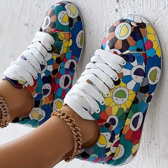 Women's Sunflower Print Lace-Up Platform Sneakers