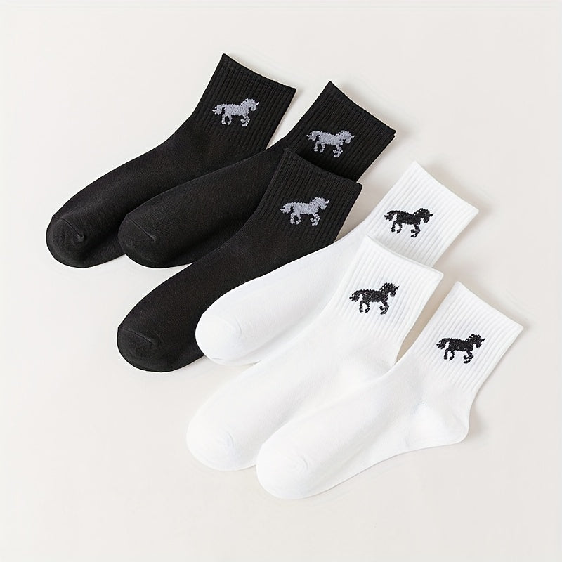 6 Pairs Horse Pattern Ribbed Socks Women's Stockings