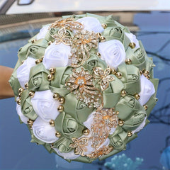 Red Velvet Roses Bridesmaid Bouquet with Crystal and Pearl Accents