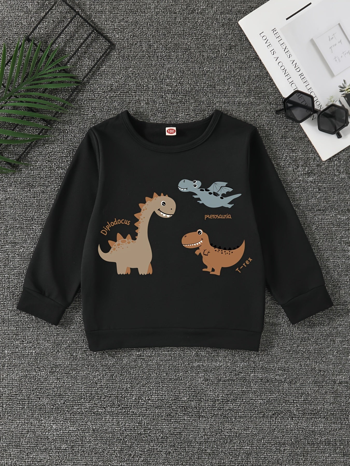 Dinosaur Print Boys Sweatshirt Long Sleeve Crew Neck Tops Kids Clothing