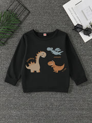 Dinosaur Print Boys Sweatshirt Long Sleeve Crew Neck Tops Kids Clothing