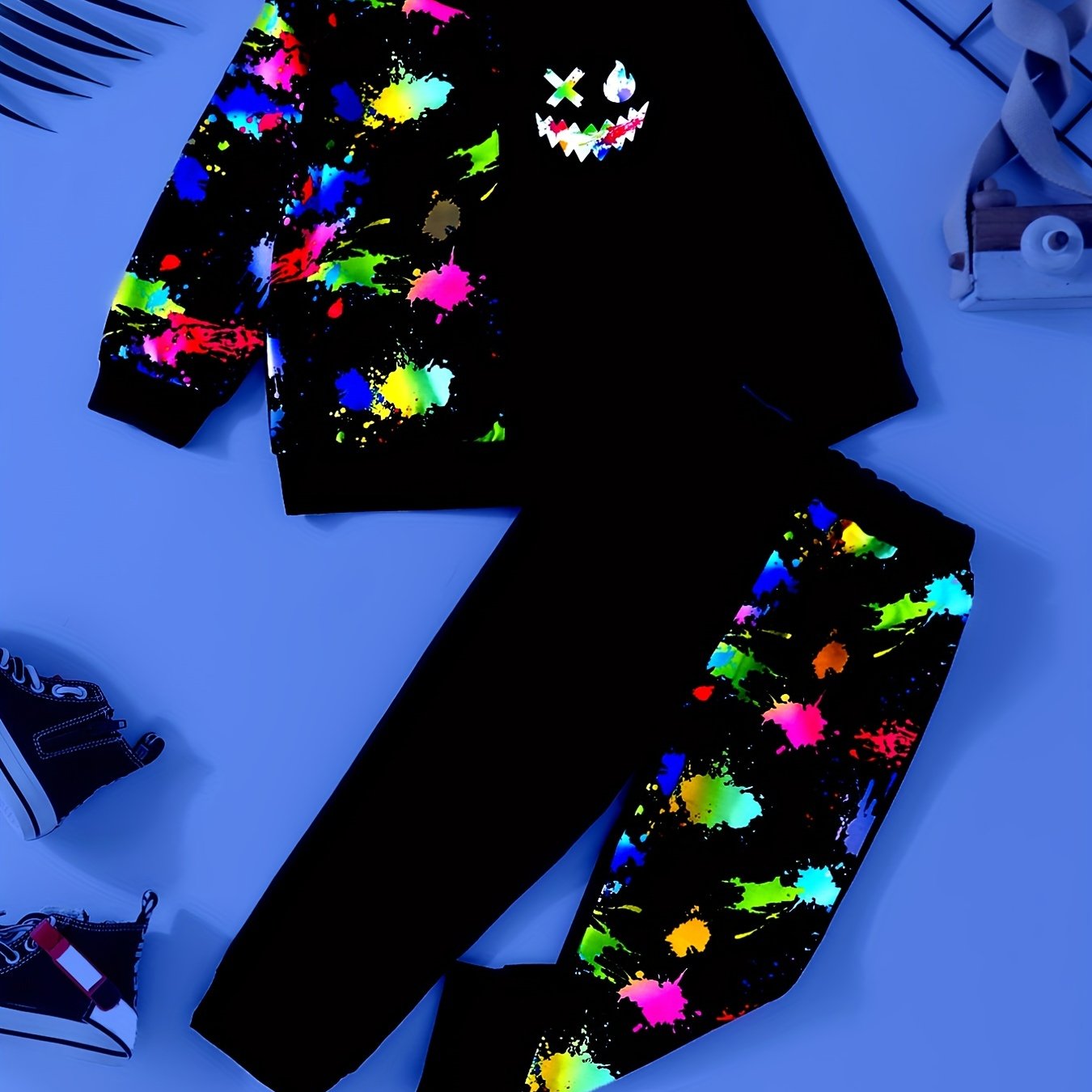 Boys 2pcs Paint Splash Sweatshirt & Pants Set