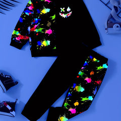 Boys 2pcs Paint Splash Sweatshirt & Pants Set