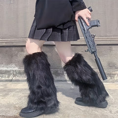 Solid Fuzzy Leg Warmers Warm Knee High Socks Women's Stockings & Hosiery