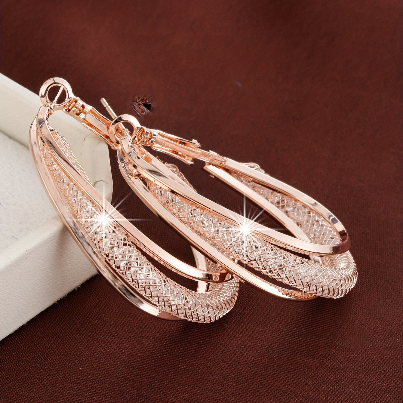 Twisted Hoop Earrings with Zircon Inlay for Pierced Ears