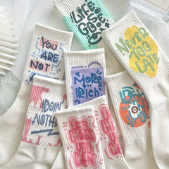7 Pairs Letter Print Socks Women's Stockings
