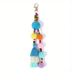 Plush Ball Keychain Pendant with Tassel Bag Ornament