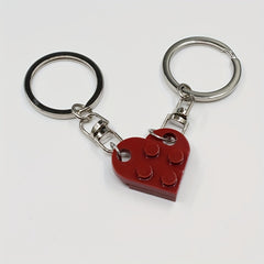 2pcs Wine Red Love Heart Building Block Keychains for Couples Friendship