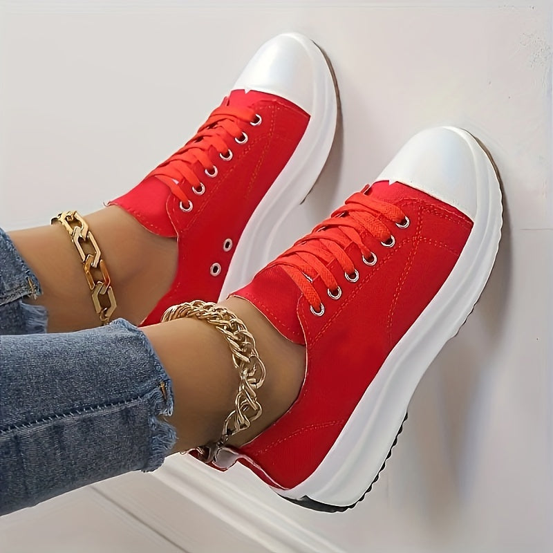 Women's Chunky Canvas Shoes Non Slip Lace Up Casual Sneakers Thick Sole