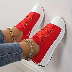 Women's Chunky Canvas Shoes Non Slip Lace Up Casual Sneakers Thick Sole