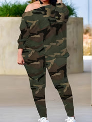 Camo Print One Shoulder Top & Pants Set