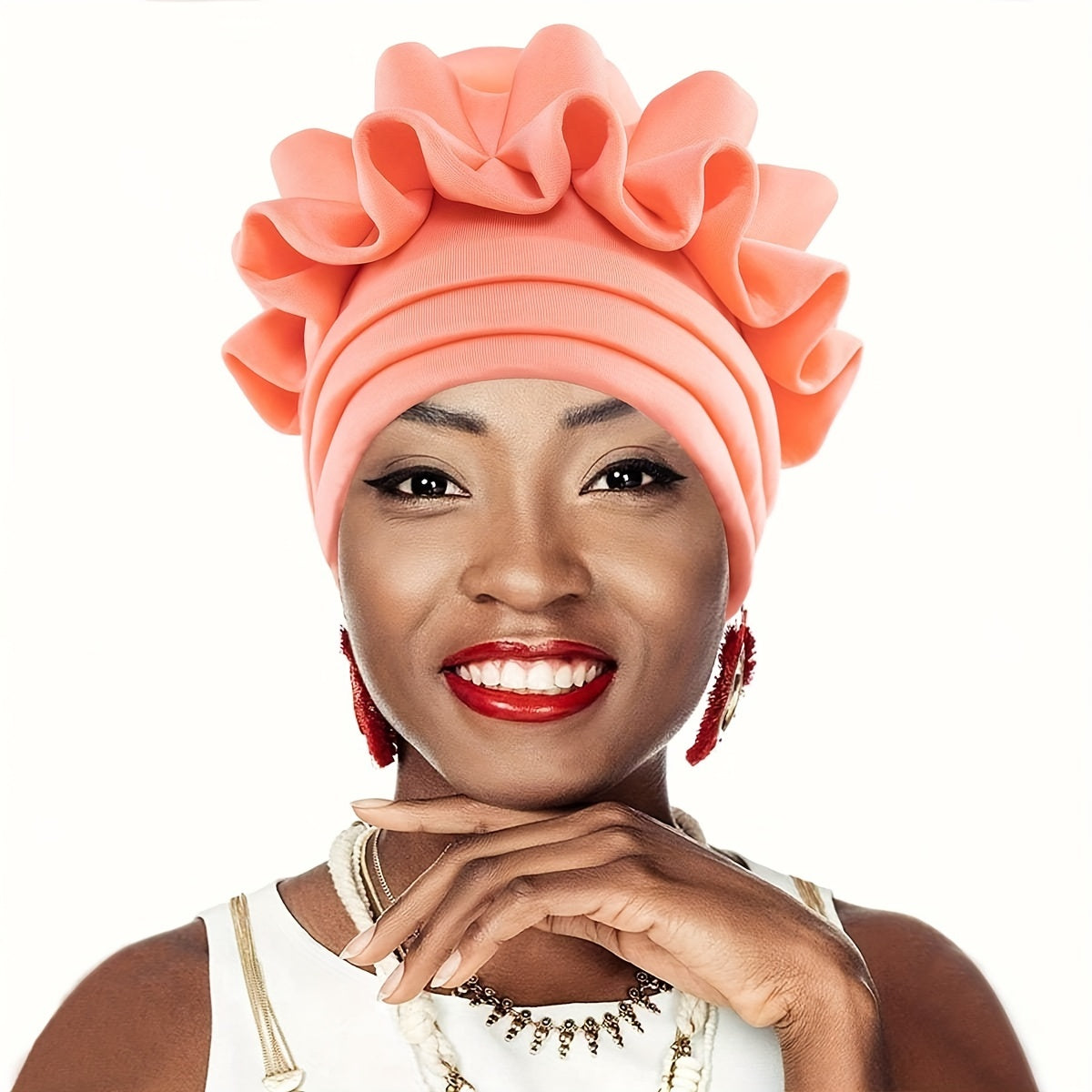 Stylish Pleated Flower Turban Cap Solid Head Wraps Lightweight Bonnet
