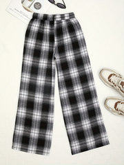 Girls' Plaid Wide Leg Trousers Loose Fit Street Style Kids Teens Outfit