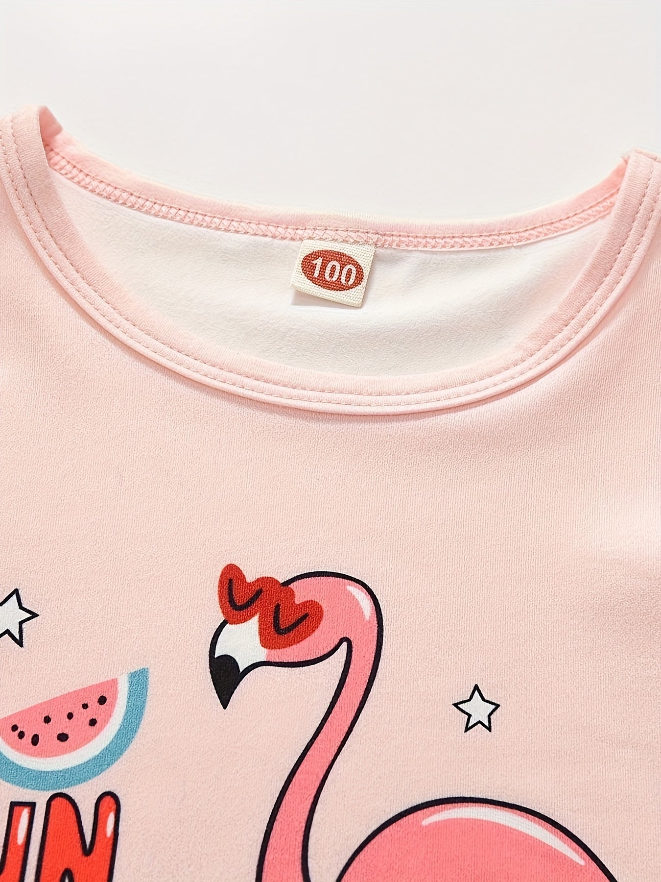 2pcs Toddler Girls Flamingo T shirt & Shorts Set Loungewear Pajamas Suit